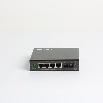 Hioso 5 Port Poe Switch 4 10/100M RJ45 + 1 1000M FX Fiber Uplink Mini Poe Switch