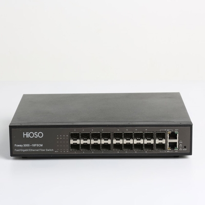 Hioso Fiber Switch 16 +2 Combo Uplink AC100V Optic Switch Mendukung Keamanan Snmp Web Daya Elektronik